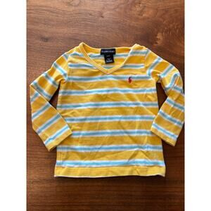 Ralph Lauren toddler girls striped v neck yellow top 95% cotton